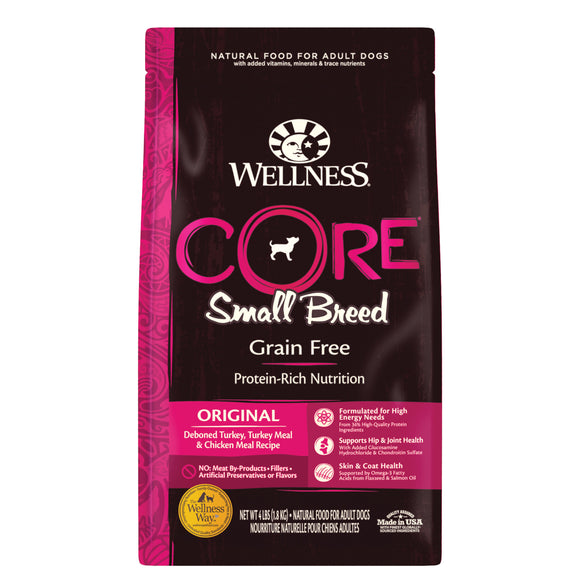 Wellness Core Grain Free Small Breed (Original) (Deboned Turkey, Turkey Meal & Chicken Meal) Dry Food for Dogs (2 sizes)