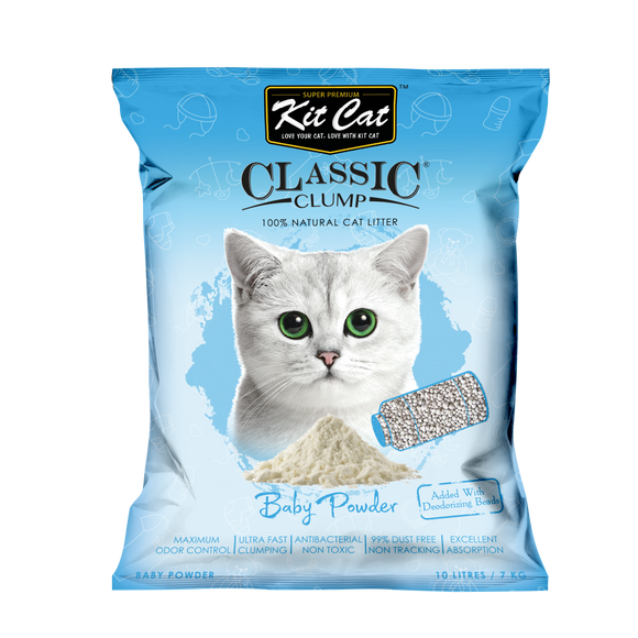 Kit Cat 100% Natural Classic Clump Cat Litter (Baby Powder) 10L/7kg