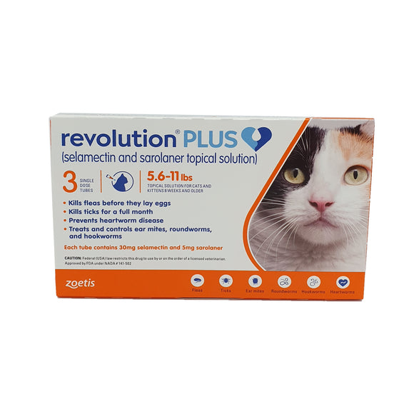 Revolution Plus Orange for Cats (30mg) 5.6-11lbs (3’s)