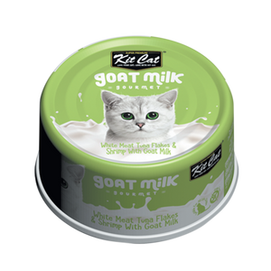 [1carton] Kit Cat Gourmet Goat Milk Series Canned Food (White Meat Tuna Flakes & Shrimp) 70g x 24cans