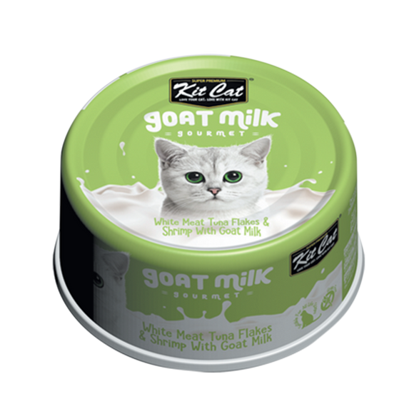 [1carton] Kit Cat Gourmet Goat Milk Series Canned Food (White Meat Tuna Flakes & Shrimp) 70g x 24cans