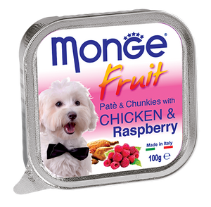 [1ctn=32pcs] Monge Pate & Chunkies with Chicken & Raspberry Dog Food (100g)