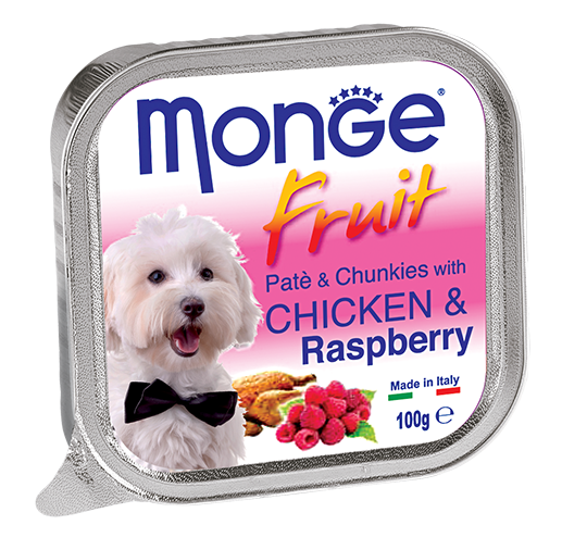 [1ctn=32pcs] Monge Pate & Chunkies with Chicken & Raspberry Dog Food (100g)