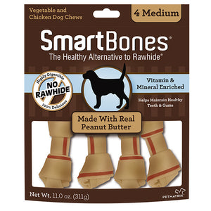 SmartBones Peanut Butter Classic Bone Chews for Dogs - Medium (4 pieces)