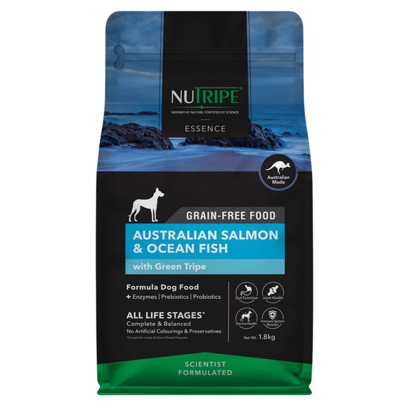 Nutripe Essence Grain Free Australian Salmon & Ocean Fish with Green Tripe Dry Food for Dogs (3 sizes)