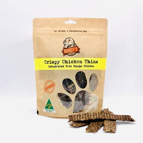 Bugsy’s Crispy Chicken Thins (Dehyrated Free Range Chicken) Treats for Dogs (70g)