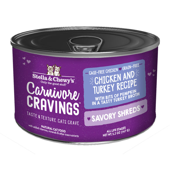 Stella & Chewy's Carnivore Cravings-Savory Shreds Chicken & Turkey Dinner in Broth for Cats (5.2oz)