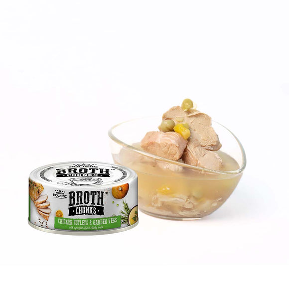 Absolute Holistic Broth Chunks Dogs & Cats Wet Food - 80G (Chicken Cutlets & Garden Vegs)