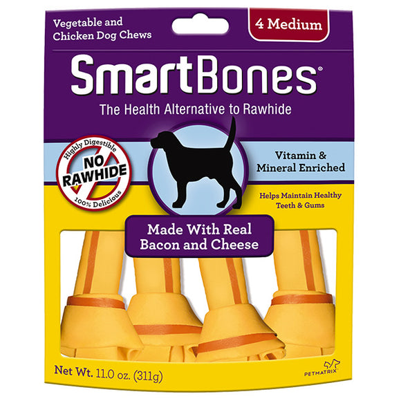 SmartBones Bacon and Cheese Classic Bone Chews for Dogs - Medium (4 pieces)