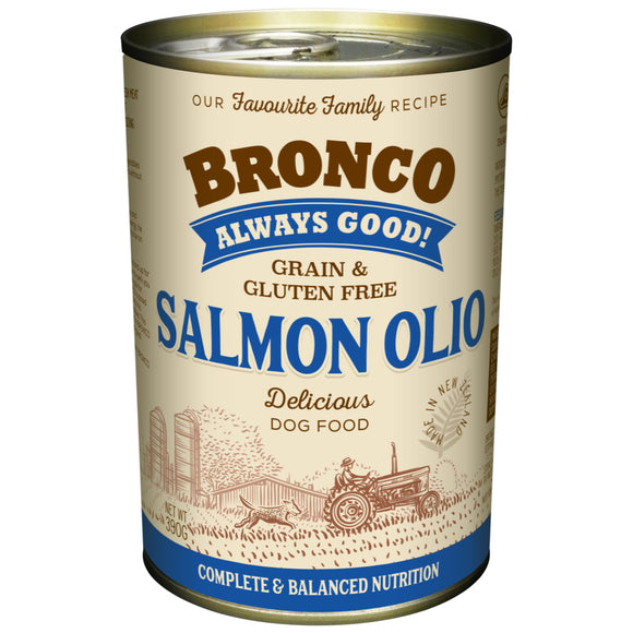 [1carton=12cans] Bronco Salmon Olio Wet Canned Food for Dog (390g)