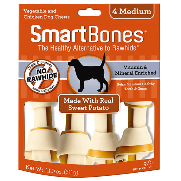SmartBones Sweet Potato Classic Bone Chews for Dogs - Medium (4 pieces)