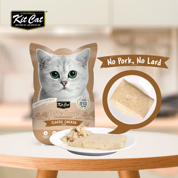 [1ctn=24pcs] Kit Cat Petite Pouch Complete & Balanced Wet Cat Food - Classic Chicken in Aspic (70g x 24)