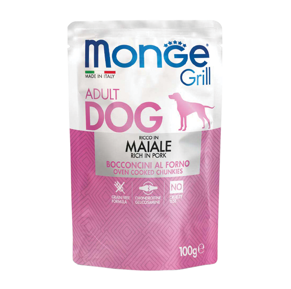 [1ctn=24packs] Monge Grill Pouches for Dogs (Pork) 100g