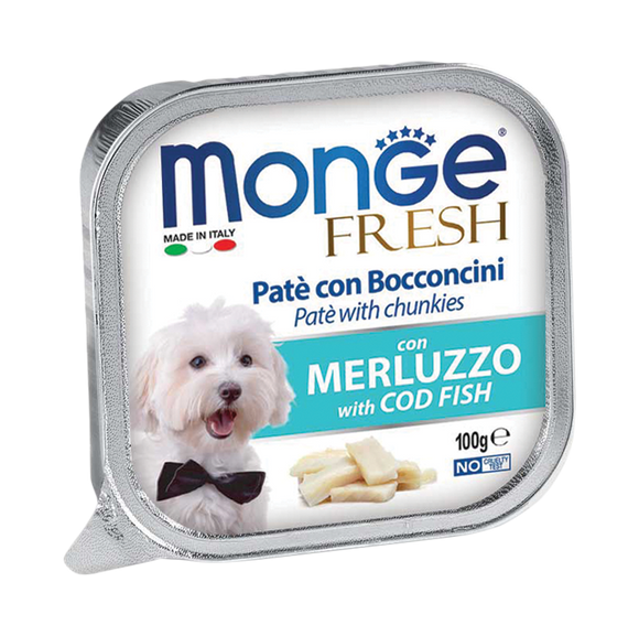 [1ctn=32pcs] Monge Fresh Pate & Chunkies Codfish Dog Food (100g)