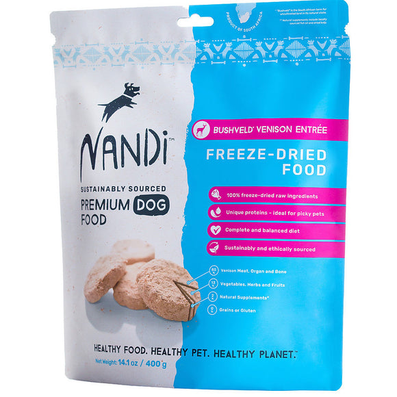 Nandi Exotic Freeze-Dried Raw Food for Dogs (Bushveld Venison Entree) 14.1oz
