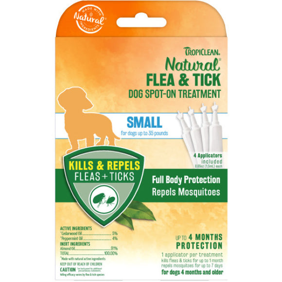 TropiClean Natural Flea and Tick Spot-On Treatment for Small Dogs (4 applicators / 4 months)