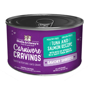 Stella & Chewy's Carnivore Cravings-Savory Shreds Tuna & Salmon Dinner in Broth for Cats (5.2oz)