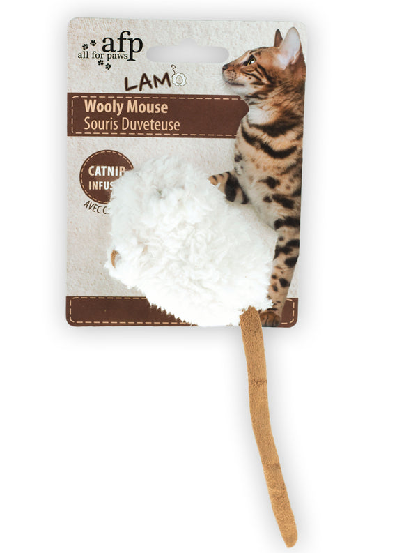 AFP Lambswool Wooly Mouse White (with Sound) for Cats