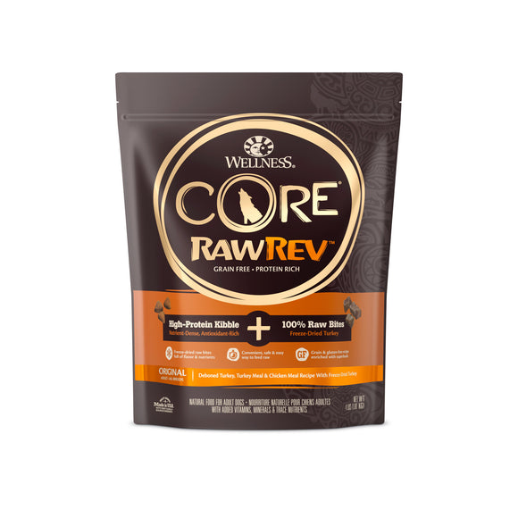 Wellness Core Original Raw Rev Kibble for Dogs (Deboned Turkey, Turkey Meal & Chicken Meal + Freeze Dried Turkey) 3 sizes