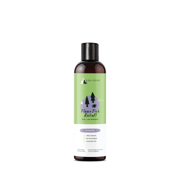 Kin+Kind Flea & Tick Relief Natural Shampoo - Lavender for Dogs & Cats (12oz)