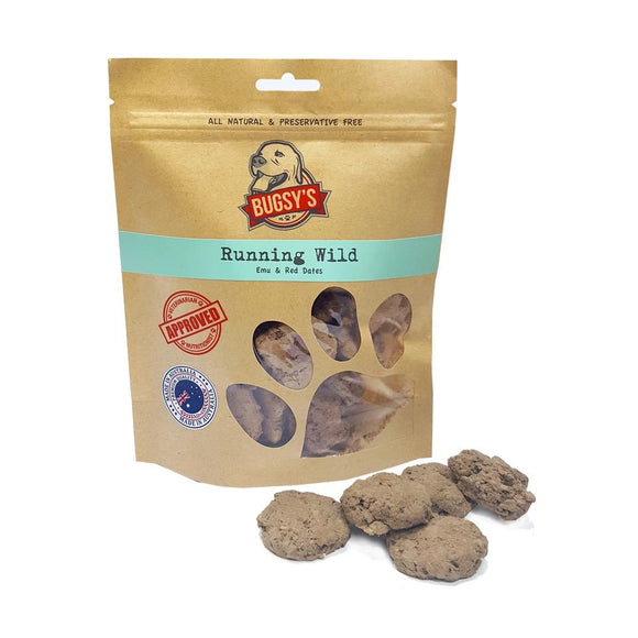 Bugsy's Running Wild: Emu and Red Dates Freeze-Dried Treats for Dogs (70g)