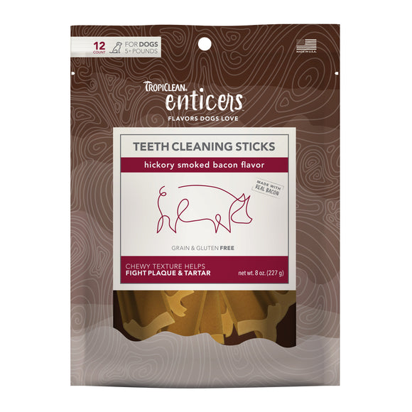 Tropiclean Enticers Teeth Cleaning Sticks For Dogs – Hickory Smoked Bacon Flavor (12ct)