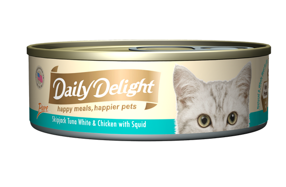 [1carton=24cans] Daily Delight Skipjack Tuna White & Chicken with Squid (80g)