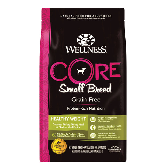 Wellness Core Grain Free Small Breed (Healthy Weight) (Deboned Turkey, Turkey Meal & Chicken Meal) Dry Food for Dogs (2 sizes)