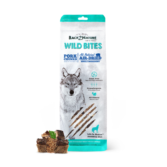 Back2Nature All Natural Air-Dried Wild Bites Treats for Dog (Pork Chunks)