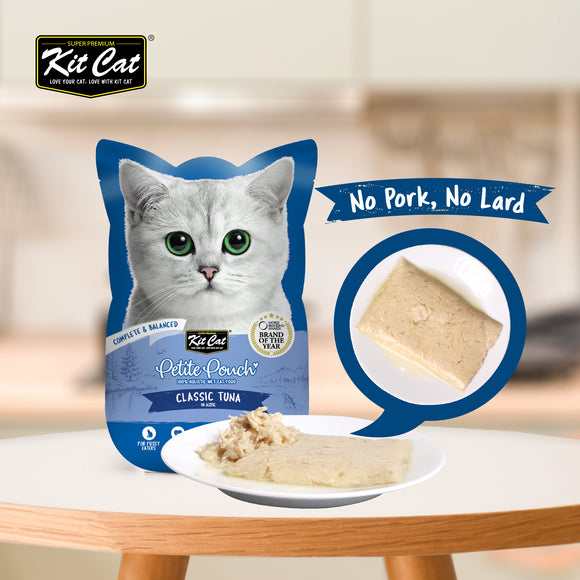 [1ctn=24pcs] Kit Cat Petite Pouch Complete & Balanced Wet Cat Food - Classic Tuna in Aspic (70g x 24)