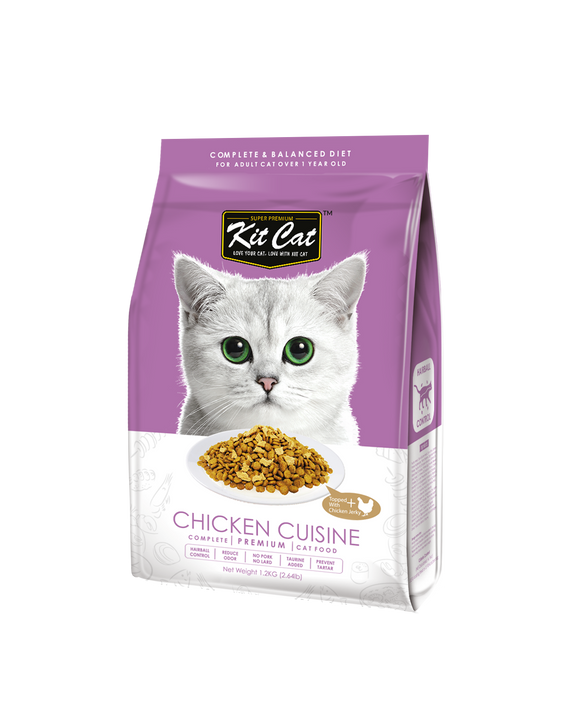 Kit Cat Chicken Cuisine (Hairball Control) Dry Food for Cats (2 sizes)