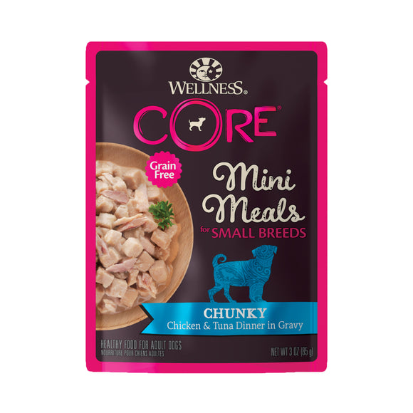 [WN-SBMMCTN] Wellness Core Small Breed Grain Free Chunky Chicken & Tuna Dinner Mini Meal Wet Food for Dogs (3oz)