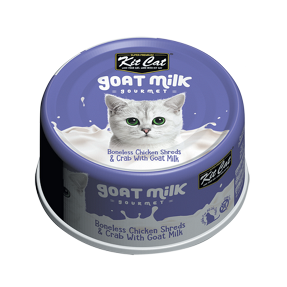 [1carton] Kit Cat Gourmet Goat Milk Series Canned Food (Boneless Chicken Shreds & Crab) 70g x 24cans