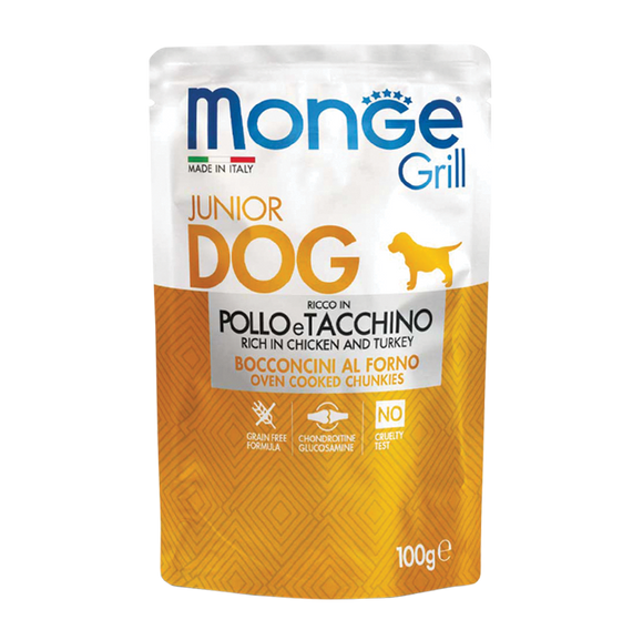 [1ctn=24packs] Monge Grill Pouches for Dogs (Chicken & Turkey) 100g