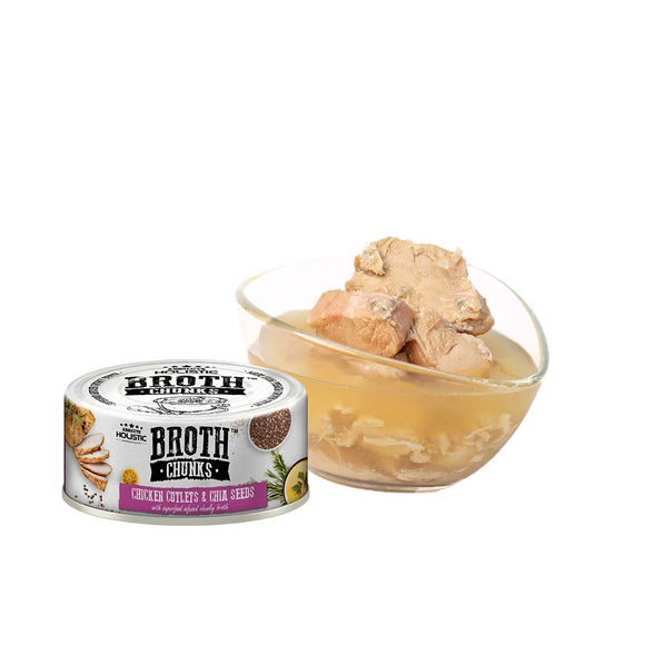 Absolute Holistic Broth Chunks Dogs & Cats Wet Food - 80G (Chicken Cutlets & Chia Seeds)