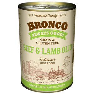 [1carton=12cans] Bronco Beef & Lamb Olio Wet Canned Food for Dog (390g)