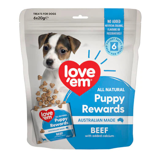Love'em Pocket Puppy Rewards Beef Dog Treats 6x20g