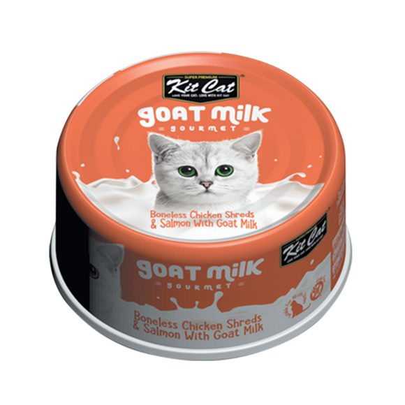 [1carton] Kit Cat Gourmet Goat Milk Series Canned Food (Boneless Chicken Shreds & Salmon) 70g x 24cans