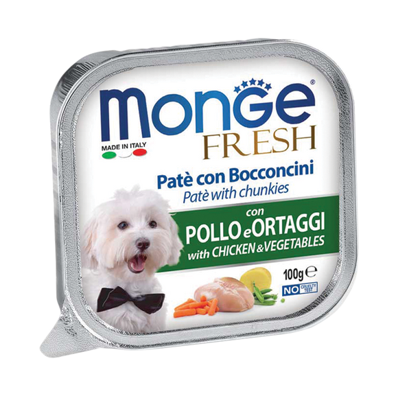 [1ctn=32pcs] Monge Fresh Pate & Chunkies with Chicken & Vegetables Dog Food (100g)