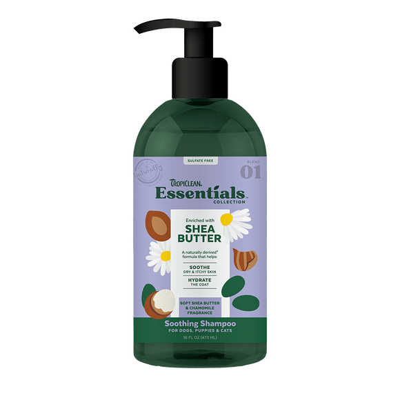 TropiClean Essentials Shea Butter Shampoo for Dogs, Puppies & Cats (16oz)