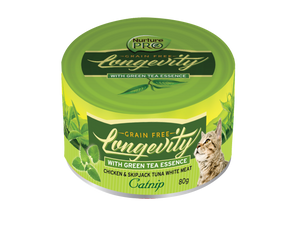 NurturePro Longevity Chicken & Skipjack Tuna Meat with Catnip Canned Food for Cats (80g)