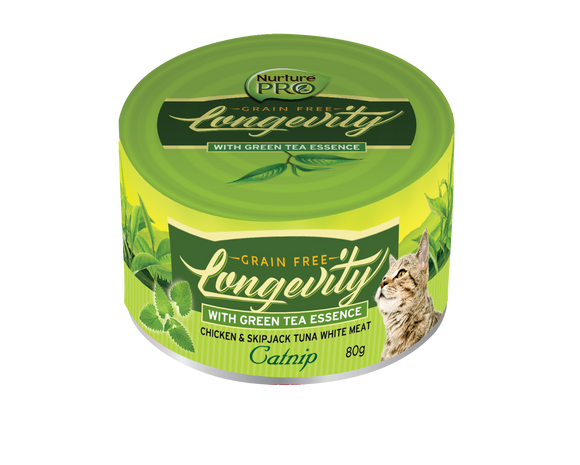 NurturePro Longevity Chicken & Skipjack Tuna Meat with Catnip Canned Food for Cats (80g)