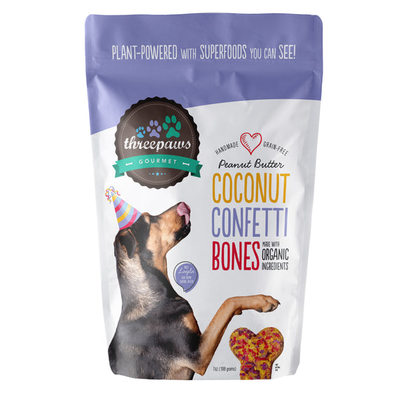 Threepaws Gourmet Confetti Bones, Coconut and Peanut Butter Gourmet Organic and Vegan Dog Treats (198g/7oz)
