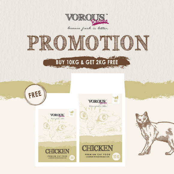 [Buy10kgFree2kg] Vorous Super Premium Chicken for Adult Cats (10kg+2kg)