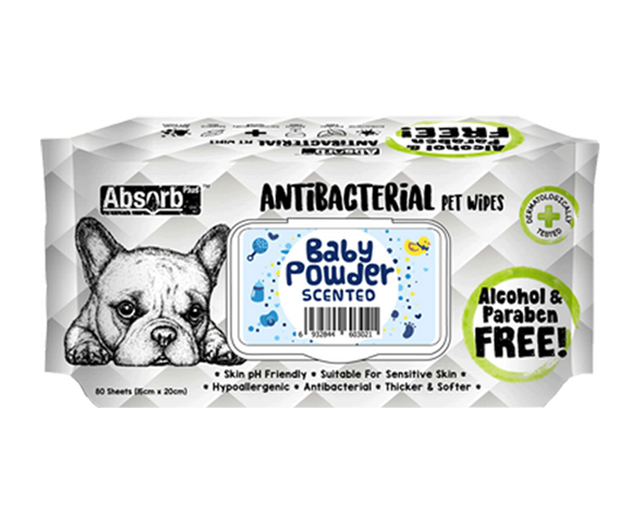 Absorb Plus Antibacterial Pet Wipes (Baby Powder) 80pcs