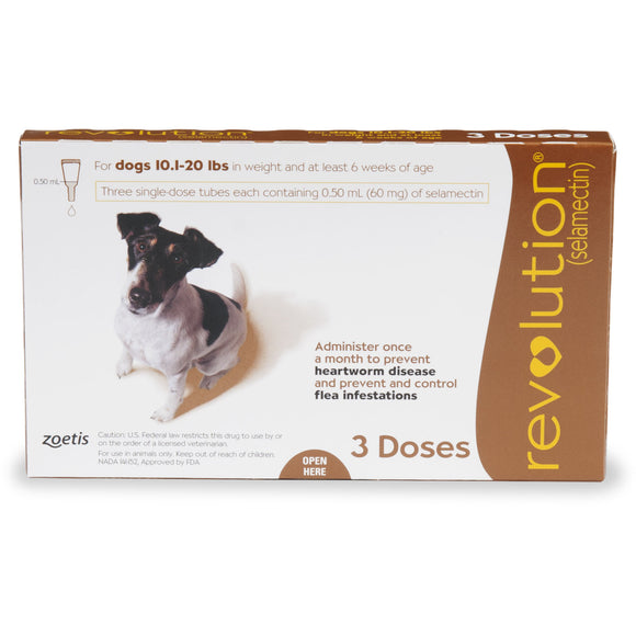 Revolution Heartworm, Flea & Tick Treatment for Small Dogs (10.1lbs-20lbs) 3’s