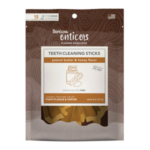 Tropiclean Enticers Teeth Cleaning Sticks For Dogs – Peanut Butter & Honey (12ct)