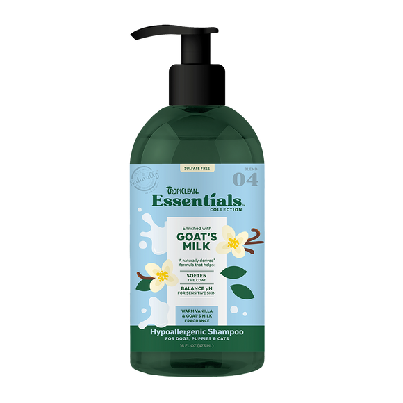 TropiClean Essentials Goat's Milk Shampoo for Dogs, Puppies and Cats (16oz)