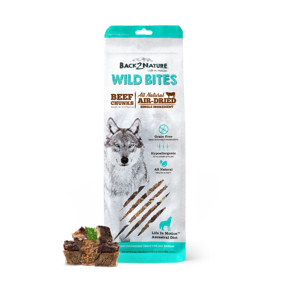 Back2Nature All Natural Air-Dried Wild Bites Treats for Dog (Beef Chunks)