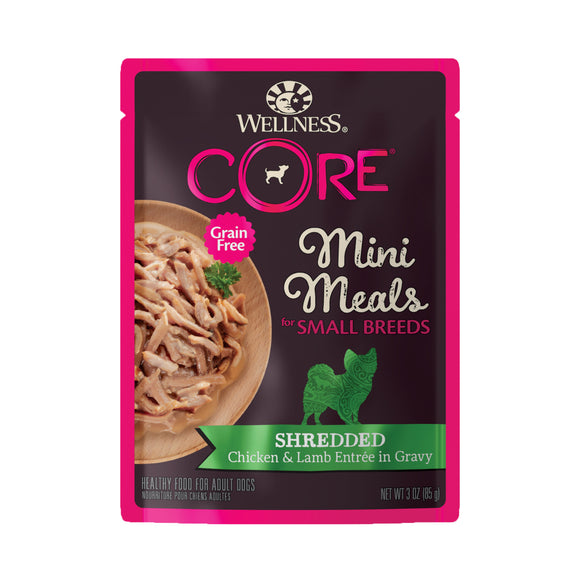 [WN-SBMMCL] Wellness Core Small Breed Grain Free Shredded Chicken & Lamb Entrée Dinner Mini Meal Wet Food for Dogs (3oz)